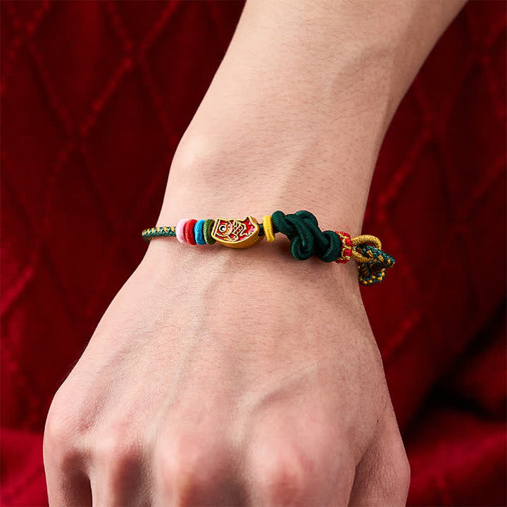 Buddha Stones Bransoletka z kolorowej zielonej nici chroniącej przed karpiami koi, tkana ręcznie - image 4