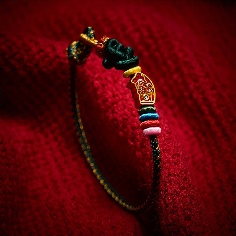 Buddha Stones Bransoletka z kolorowej zielonej nici chroniącej przed karpiami koi, tkana ręcznie - image 3