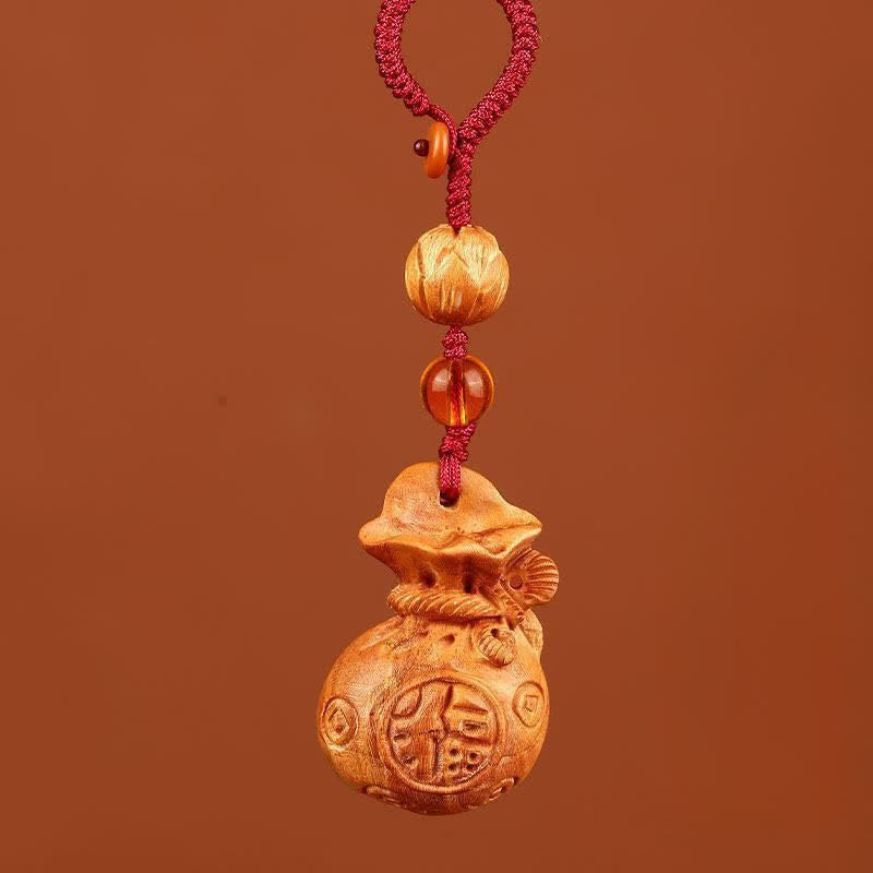 Buddha Stones Breloczki do kluczy z motywem szczęścia Peach Wood Fu Character Lotus Wealth Pouch - Lotus Red Rope - image 9