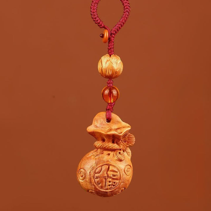 Buddha Stones Breloczki do kluczy z motywem szczęścia Peach Wood Fu Character Lotus Wealth Pouch - Lotus Red Rope - image 9