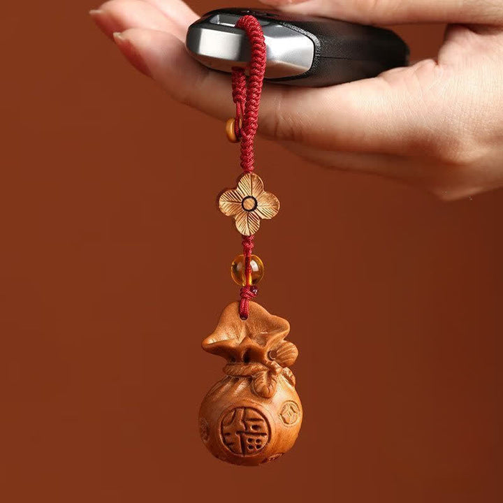 Buddha Stones Breloczki do kluczy z motywem szczęścia Peach Wood Fu Character Lotus Wealth Pouch - image 4