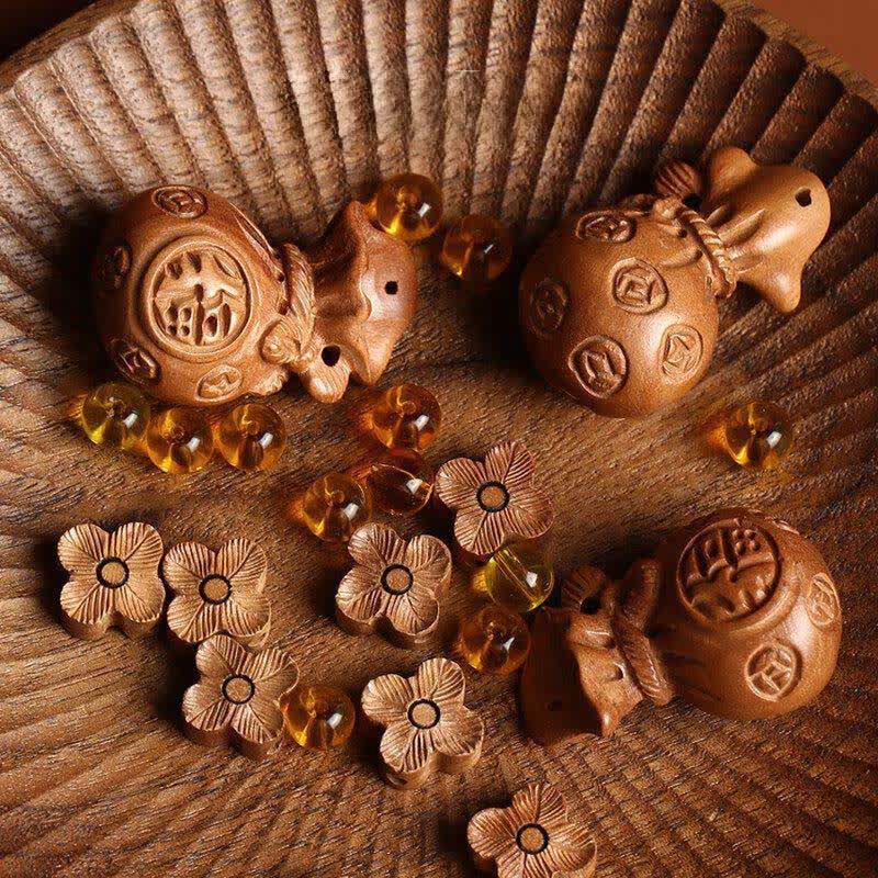 Buddha Stones Breloczki do kluczy z motywem szczęścia Peach Wood Fu Character Lotus Wealth Pouch - image 12