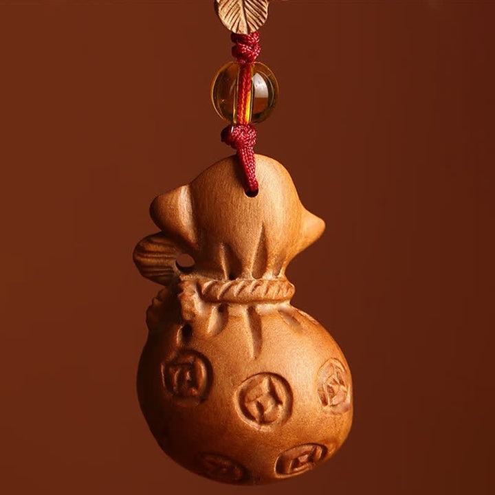 Buddha Stones Breloczki do kluczy z motywem szczęścia Peach Wood Fu Character Lotus Wealth Pouch - image 3