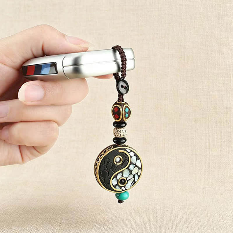 Buddha Stones Wisiorek Yin Yang z drewna wenge, breloczki do kluczy Harmony - image 2