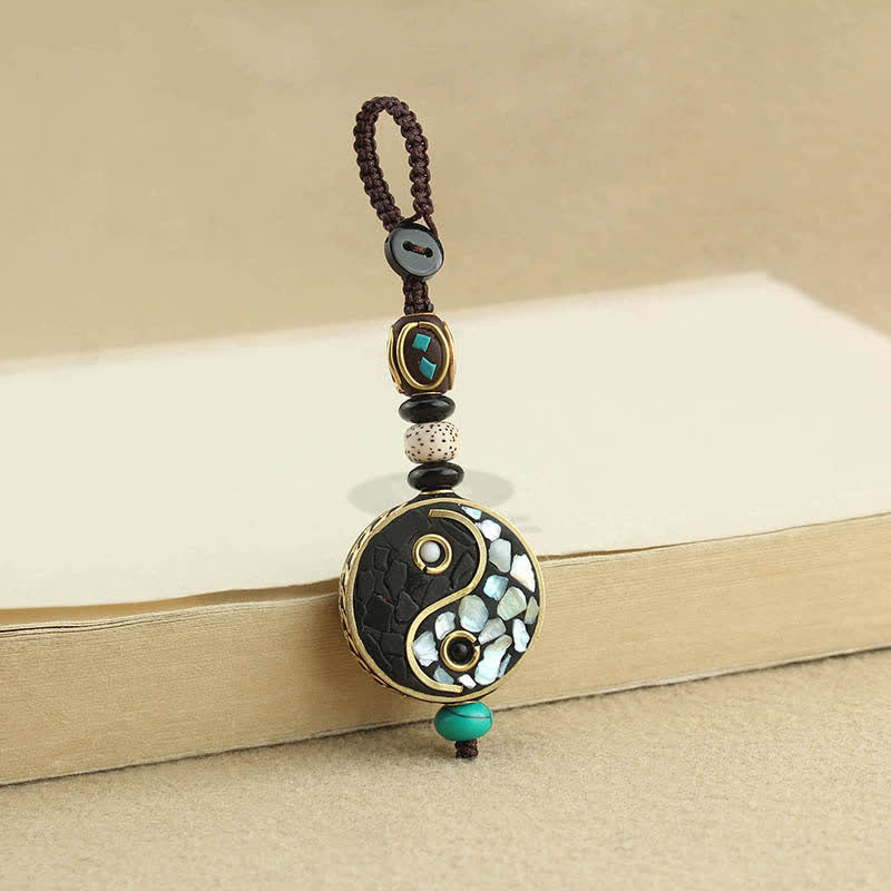 Buddha Stones Wisiorek Yin Yang z drewna wenge, breloczki do kluczy Harmony - image 1