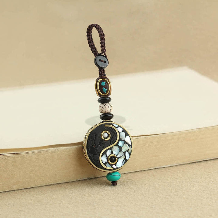 Buddha Stones Wisiorek Yin Yang z drewna wenge, breloczki do kluczy Harmony - image 1