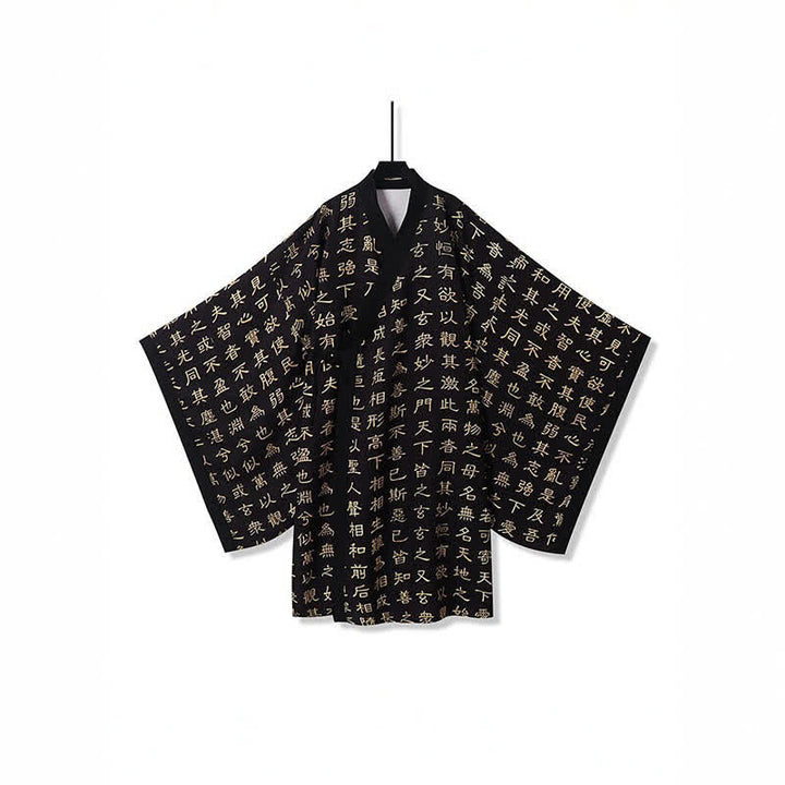 Buddha Stones Męskie kimona w stylu vintage z nadrukiem Tao Te Ching w stylu wiosennym Tang - Czarny - US/UK/AU54，EU64 (7XL) - image 0