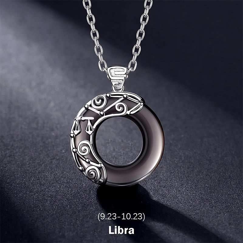 Buddha Stones 12 konstelacji zodiaku Obsydian lodowy Błogosławieństwo Okrągły naszyjnik - Libra - Łańcuszek ze srebra próby 925 - image 14