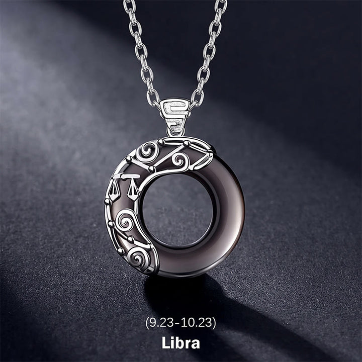 Buddha Stones 12 konstelacji zodiaku Obsydian lodowy Błogosławieństwo Okrągły naszyjnik - Libra - Łańcuszek ze srebra próby 925 - image 14