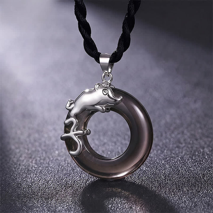 Buddha Stones Naszyjnik z wisiorkiem "Fortuna" z klamrą pokoju w chińskim znaku zodiaku - Szczur - image 1