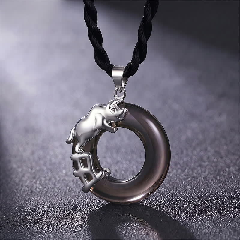Buddha Stones Naszyjnik z wisiorkiem "Fortuna" z klamrą pokoju w chińskim znaku zodiaku - Wół - image 4