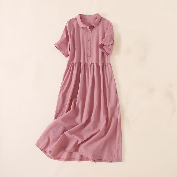 Sukienka midi z krótkim rękawem i kieszeniami, letnia, z guzikami i Buddha Stones - Bladofioletowoczerwony - US12, UK/AU16, EU44 (3XL) - image 0