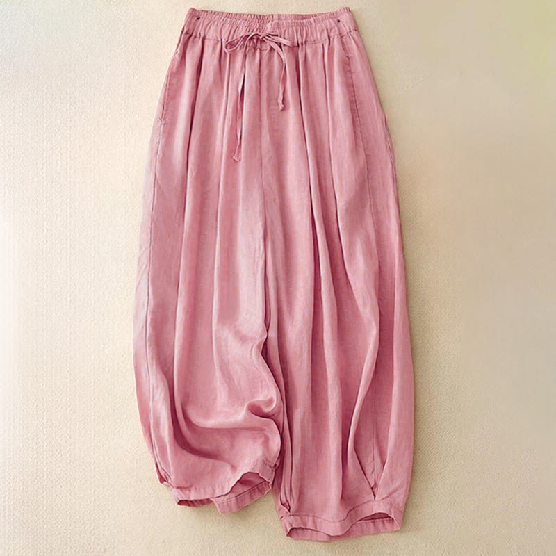 Damskie spodnie capri z kieszeniami i elastyczną talią "Buddha Stones" na lato - Różowy - US8-10，UK/AU12-14，EU40-42 (2XL) - image 18