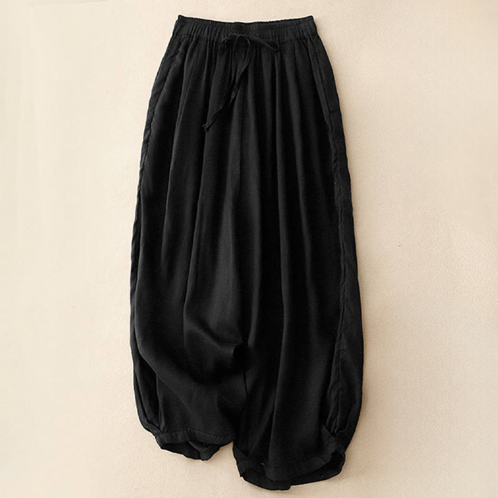 Damskie spodnie capri z kieszeniami i elastyczną talią "Buddha Stones" na lato - Czarny - US8-10，UK/AU12-14，EU40-42 (2XL) - image 10