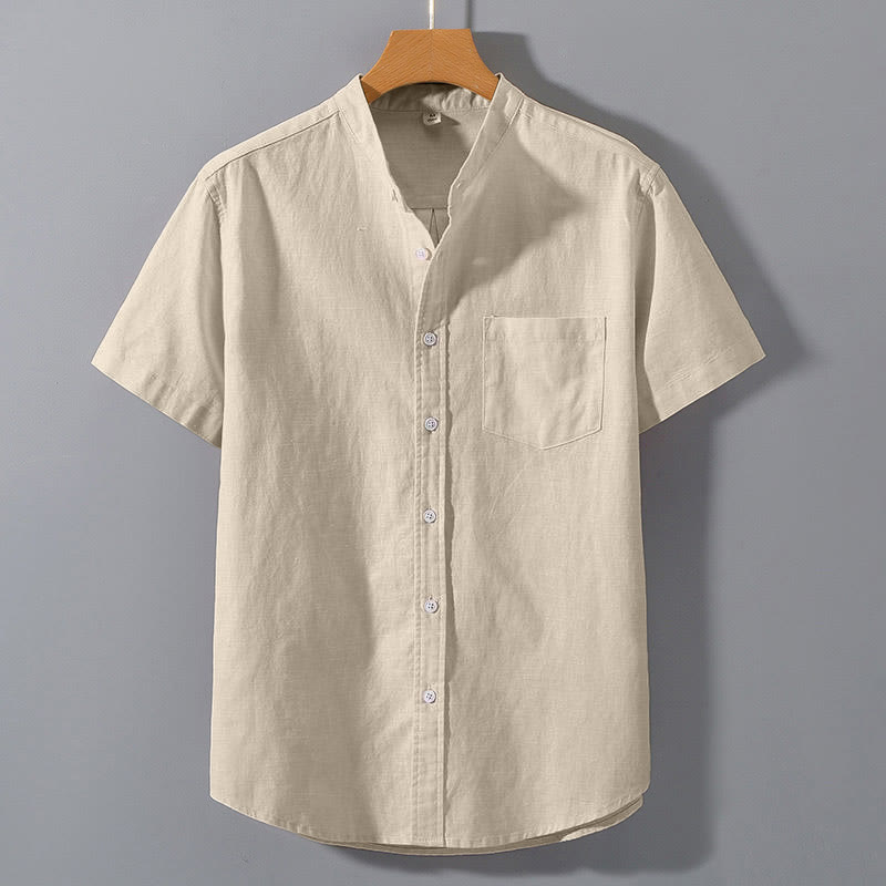 Koszula męska z krótkim rękawem i bawełną lnianą z guzikami "Buddha Stones" na lato - PapayaWhip - US/UK/AU42， EU52 (3XL)  - image 5