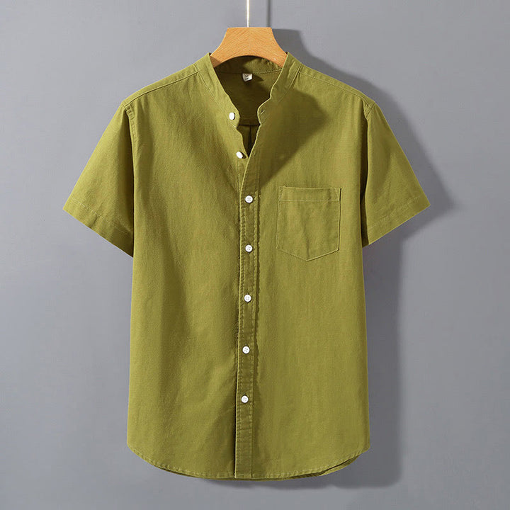 Koszula męska z krótkim rękawem i bawełną lnianą z guzikami "Buddha Stones" na lato - Żółtozielony - US/UK/AU42， EU52 (3XL)  - image 16