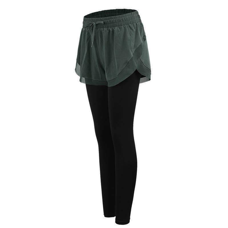 Legginsy sportowe 2 w 1 z Buddha Stones, damskie, do ćwiczeń na świeżym powietrzu, do jogi - CadetBlue - US8-10, UK/AU12-14, EU40-42 (XL) - image 5