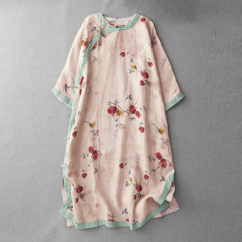 Sukienka midi z rozcięciem z boku, półrękawem, guzikami z Buddha Stones i orchideą w kwiaty granatu - PeachPuff - US12, UK/AU16, EU44 (2XL) - image 1