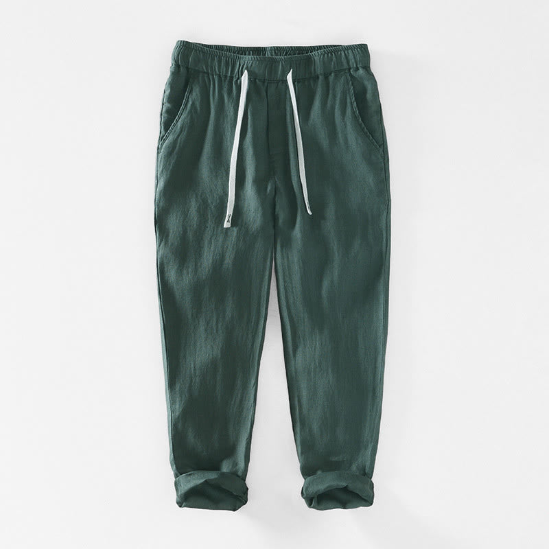 Męskie lniane spodnie do kostek z kieszeniami i ściągaczem w pasie z Buddha Stones - SeaGreen - US/UK/AU44， EU54 (4XL) - image 25