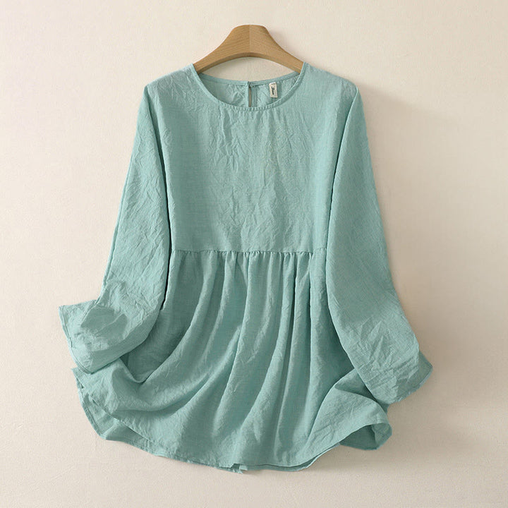 Buddha Stones Letnie, swobodne, minimalistyczne, jednokolorowe koszule damskie z okrągłym dekoltem i długim rękawem - PaleTurquoise - US12, UK/AU16, EU44 (2XL) - image 4