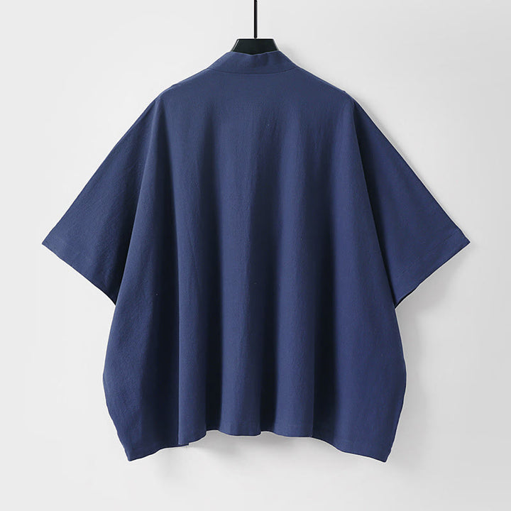 Buddha Stones Letnie, minimalistyczne, sznurowane, męskie kimono z krótkim rękawem i kieszeniami - image 5