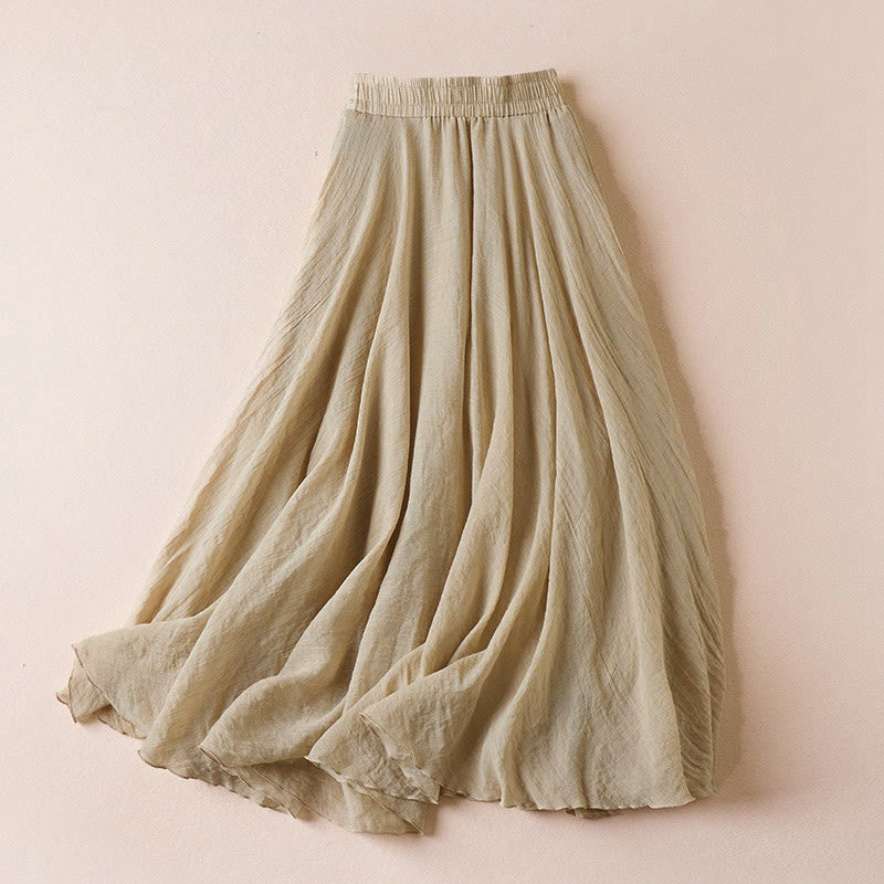 Spódnica damska z wysokim stanem w stylu vintage i casual z Buddha Stones w jednolitym kolorze - Blada nawłoć - US4-6, UK/AU8-10, EU36-38 (F) - image 0