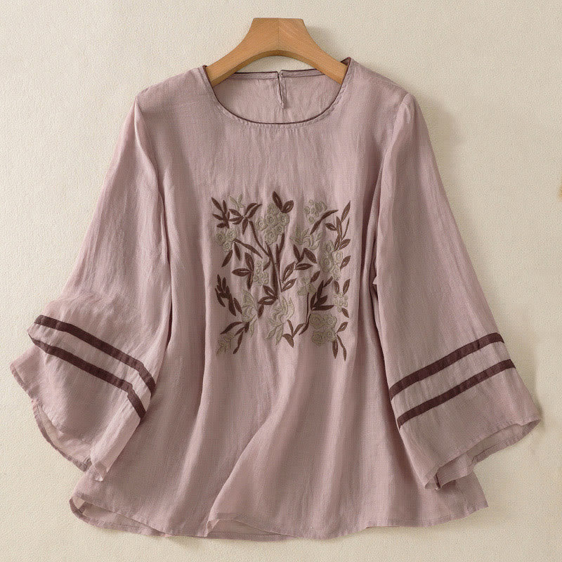 Damska koszulka z krótkim rękawem i haftem w kwiaty w stylu retro z motywem Buddha Stones - Śliwka - US14, UK/AU18, EU46 (2XL) - image 23