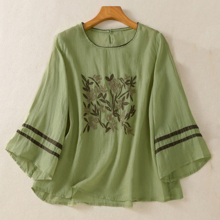 Damska koszulka z krótkim rękawem i haftem w kwiaty w stylu retro z motywem Buddha Stones - Jasnozielony - US14, UK/AU18, EU46 (2XL) - image 16