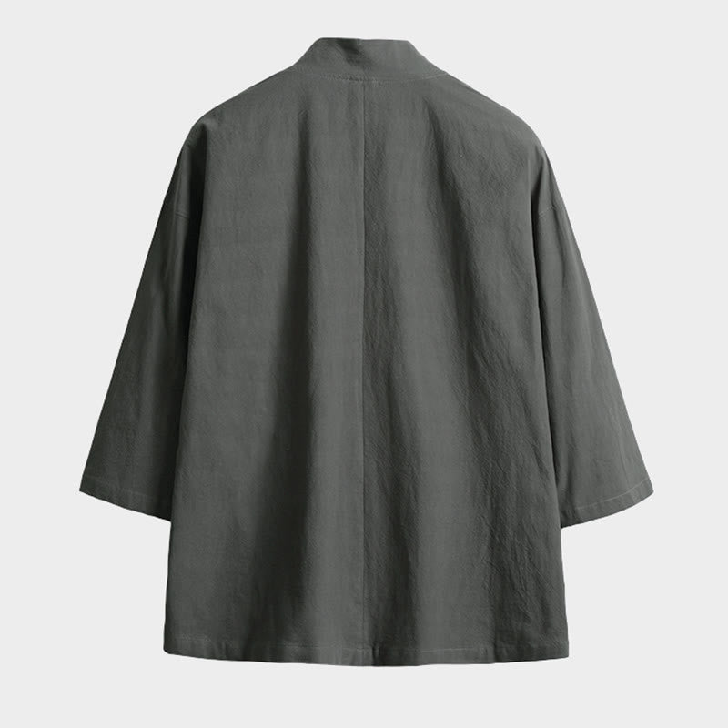 Męska kurtka kimono z jednokolorowymi sznurowanymi rękawami i odkrytym przodem, z motywem kamieni Buddha Stones - image 5