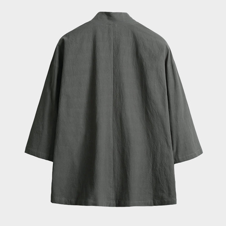 Męska kurtka kimono z jednokolorowymi sznurowanymi rękawami i odkrytym przodem, z motywem kamieni Buddha Stones - image 5