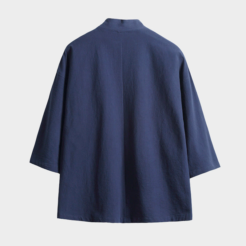 Męska kurtka kimono z jednokolorowymi sznurowanymi rękawami i odkrytym przodem, z motywem kamieni Buddha Stones - image 1