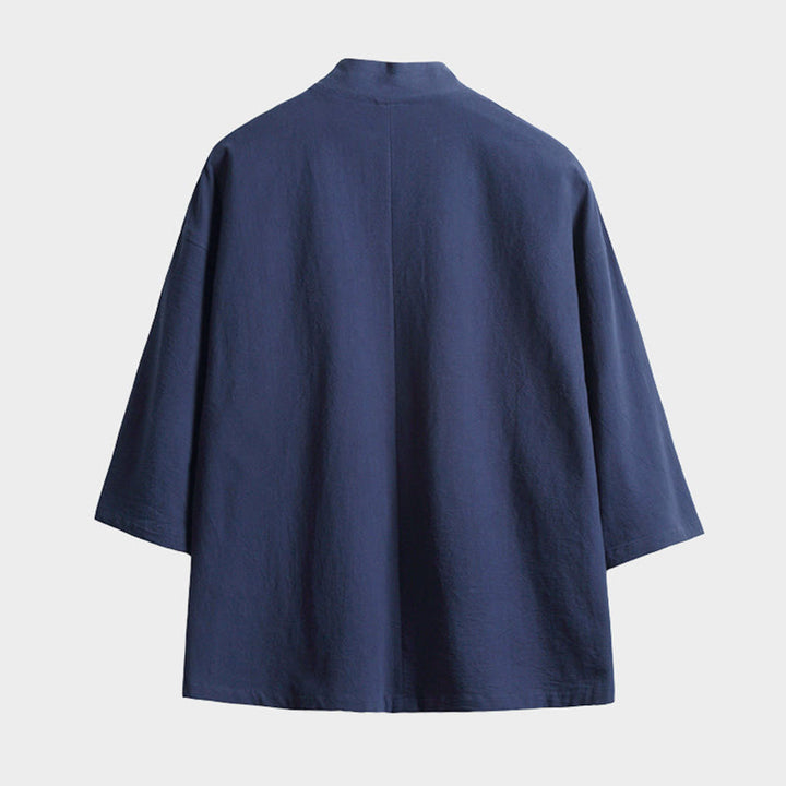 Męska kurtka kimono z jednokolorowymi sznurowanymi rękawami i odkrytym przodem, z motywem kamieni Buddha Stones - image 1
