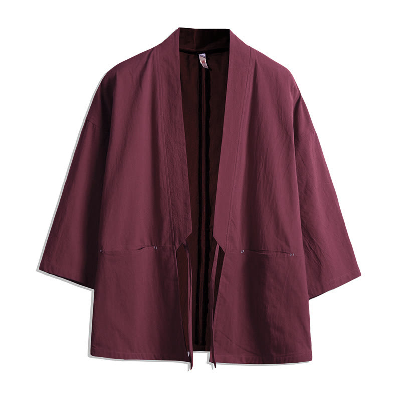 Męska kurtka kimono z jednokolorowymi sznurowanymi rękawami i odkrytym przodem, z motywem kamieni Buddha Stones - IndianRed - US/UK/AU48， EU58(5XL) - image 6