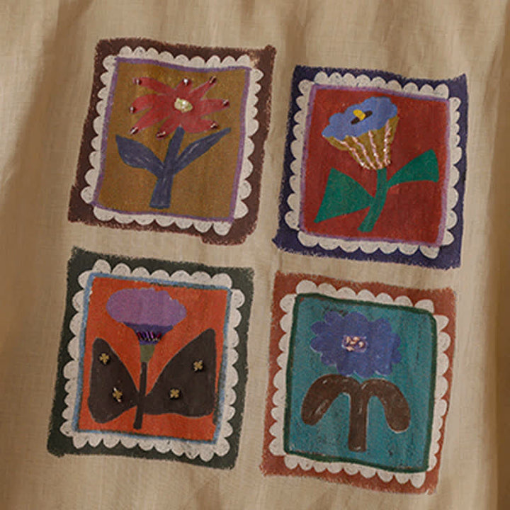 Buddha Stones Letnie, swobodne, vintage'owe, kwadratowe, patchworkowe koszulki damskie z krótkim rękawem - image 4