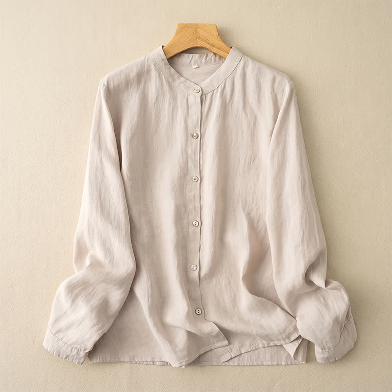Buddha Stones Koszule damskie z długim rękawem w stylu casualowym i stójką w stylu jesiennym - Beżowy - US12, UK/AU16, EU44 (3XL) - image 18