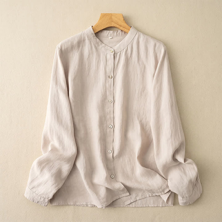 Buddha Stones Koszule damskie z długim rękawem w stylu casualowym i stójką w stylu jesiennym - Beżowy - US12, UK/AU16, EU44 (3XL) - image 18