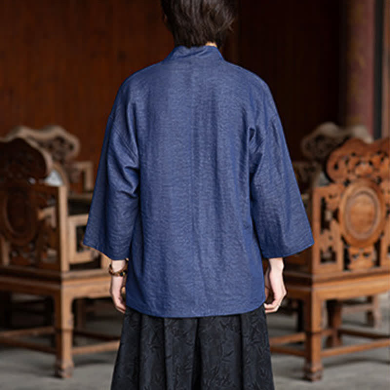 Buddha Stones Wiosenno-letnie, swobodne, minimalistyczne, ściągane sznurkiem, solidne, męskie kimono z rękawami 3/4 i kieszenią - image 3