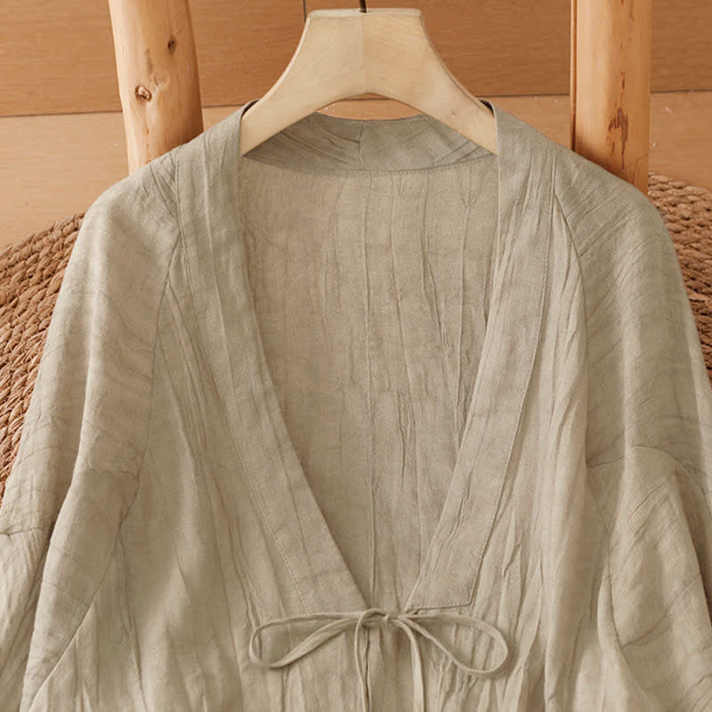 Buddha Stones Letnie, swobodne, boho, marszczone, ściągane, solidne kimono damskie - image 3