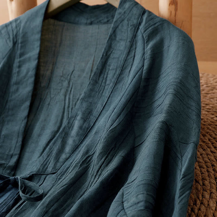 Buddha Stones Letnie, swobodne, boho, marszczone, ściągane, solidne kimono damskie - image 13