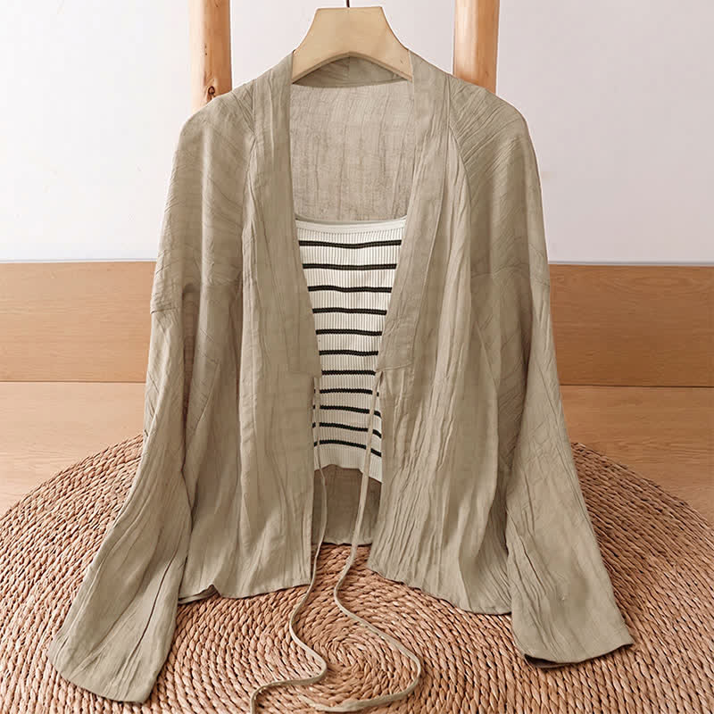 Buddha Stones Letnie, swobodne, boho, marszczone, ściągane, solidne kimono damskie - image 2