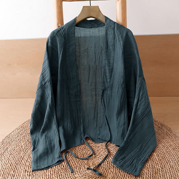 Buddha Stones Letnie, swobodne, boho, marszczone, ściągane, solidne kimono damskie - image 11