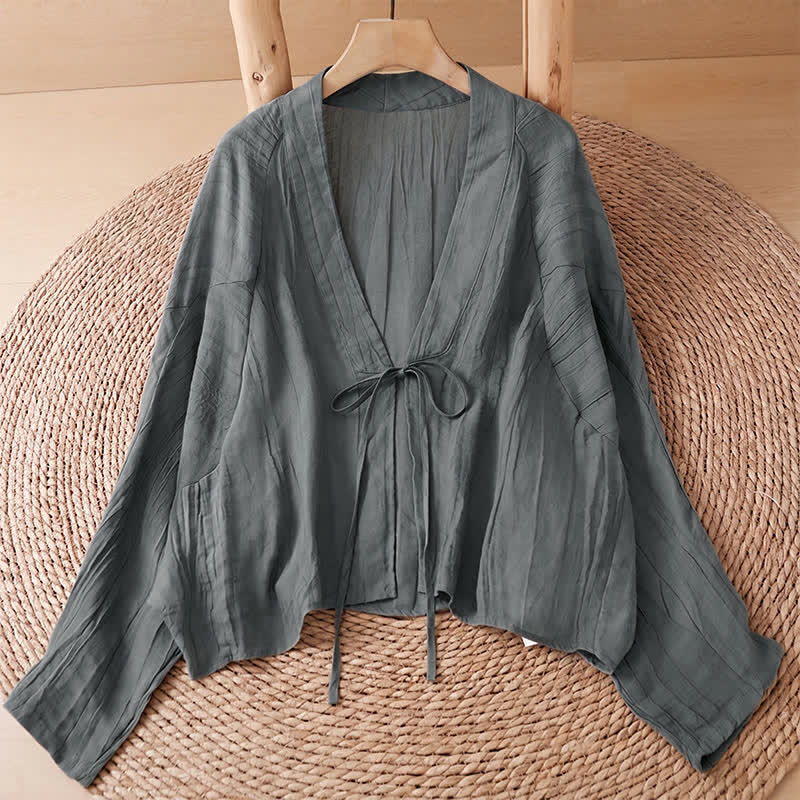 Buddha Stones Letnie, swobodne, boho, marszczone, ściągane, solidne kimono damskie - Łupkowoszary - US14, UK/AU18, EU46 (2XL) - image 32