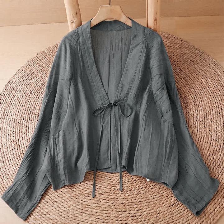 Buddha Stones Letnie, swobodne, boho, marszczone, ściągane, solidne kimono damskie - Łupkowoszary - US14, UK/AU18, EU46 (2XL) - image 32