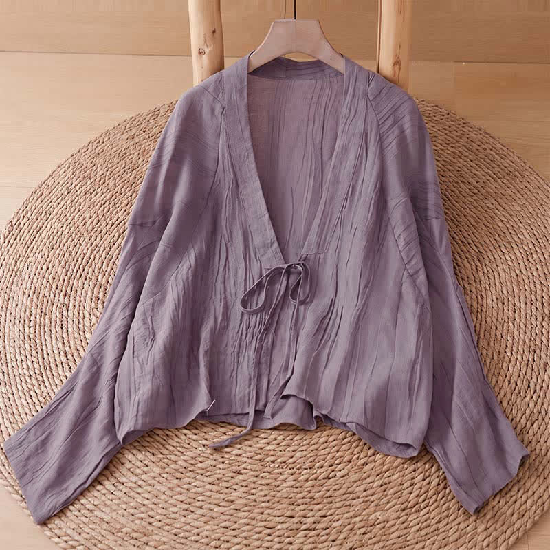 Buddha Stones Letnie, swobodne, boho, marszczone, ściągane, solidne kimono damskie - Śliwka - US14, UK/AU18, EU46 (2XL) - image 21