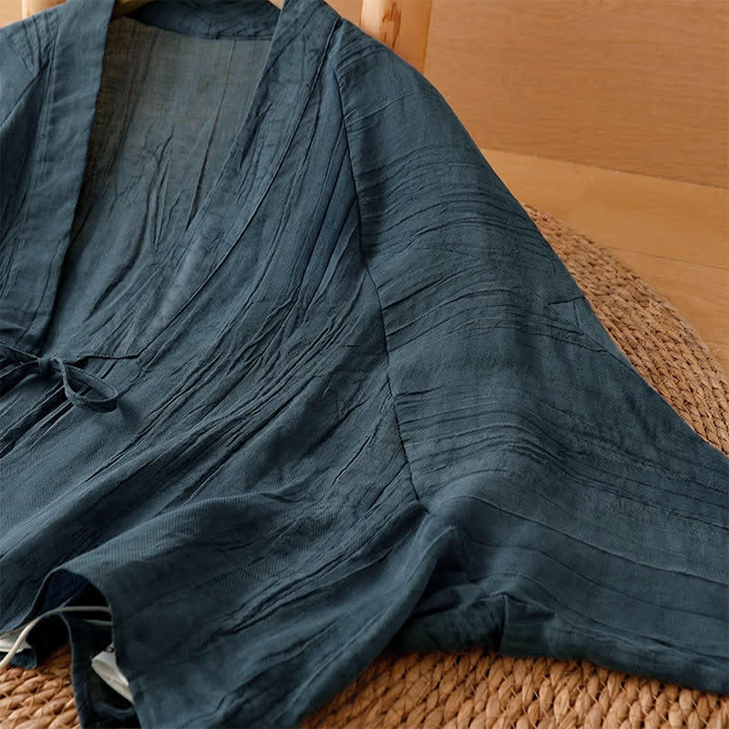 Buddha Stones Letnie, swobodne, boho, marszczone, ściągane, solidne kimono damskie - image 16
