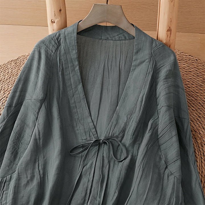 Buddha Stones Letnie, swobodne, boho, marszczone, ściągane, solidne kimono damskie - image 34