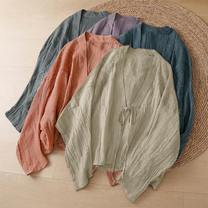 Buddha Stones Letnie, swobodne, boho, marszczone, ściągane, solidne kimono damskie - image 37