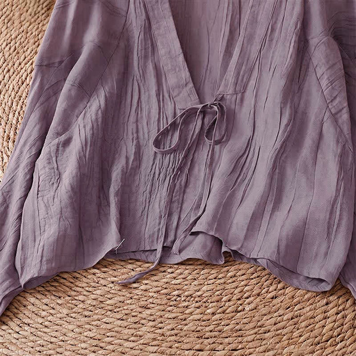 Buddha Stones Letnie, swobodne, boho, marszczone, ściągane, solidne kimono damskie - image 24