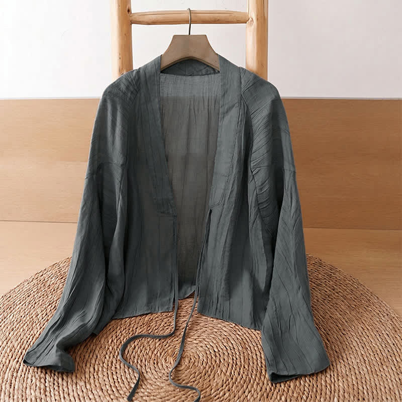 Buddha Stones Letnie, swobodne, boho, marszczone, ściągane, solidne kimono damskie - image 33