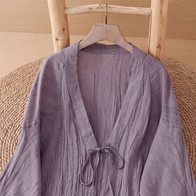 Buddha Stones Letnie, swobodne, boho, marszczone, ściągane, solidne kimono damskie - image 22